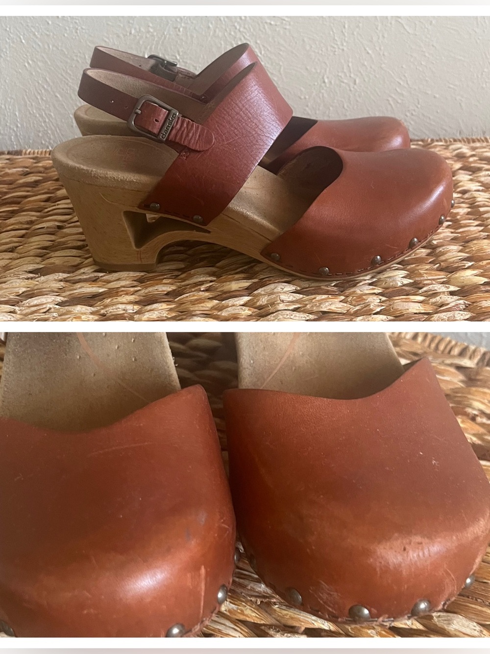 Dansko Brandy Thea Clog brown leather heel slingback EU 38 7.5 8